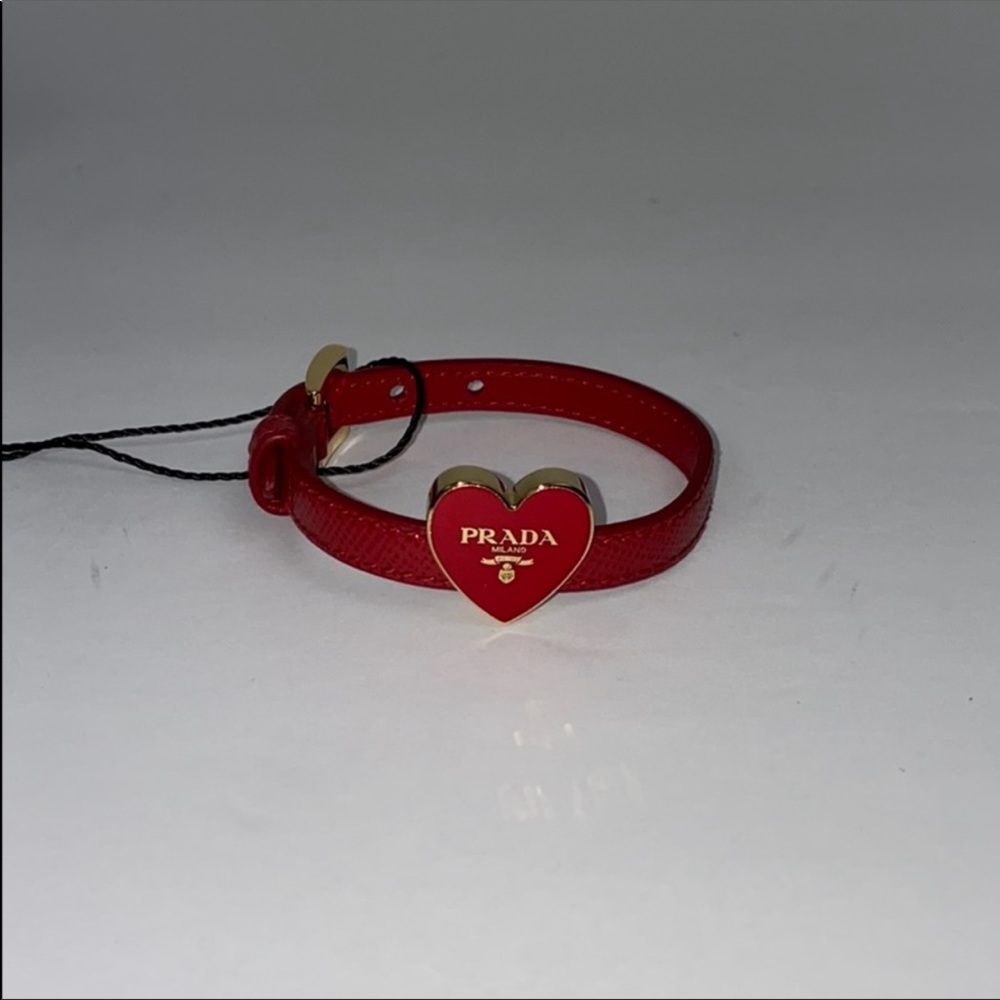 Prada Saffiano Leather Heart Plaque Logo Bracelet